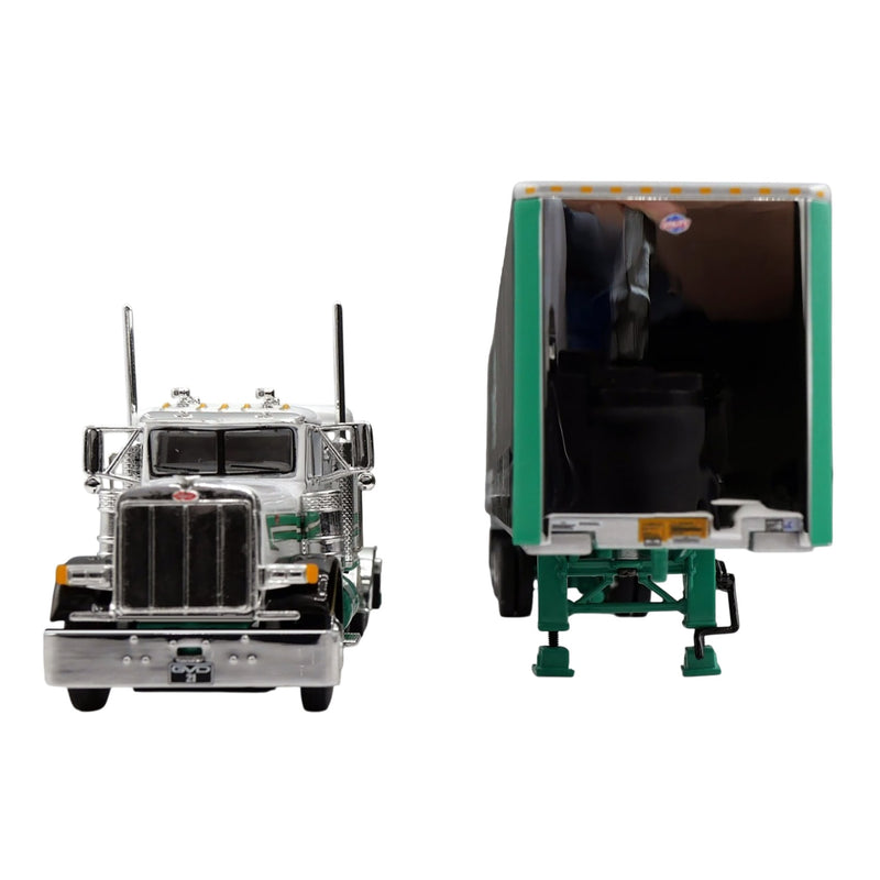 1/64 White Peterbilt 379 Semi Truck with Van Dyke Trucking Curtain-Side Trailer, DCP by First Gear