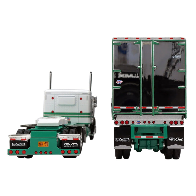 1/64 White Peterbilt 379 Semi Truck with Van Dyke Trucking Curtain-Side Trailer, DCP by First Gear