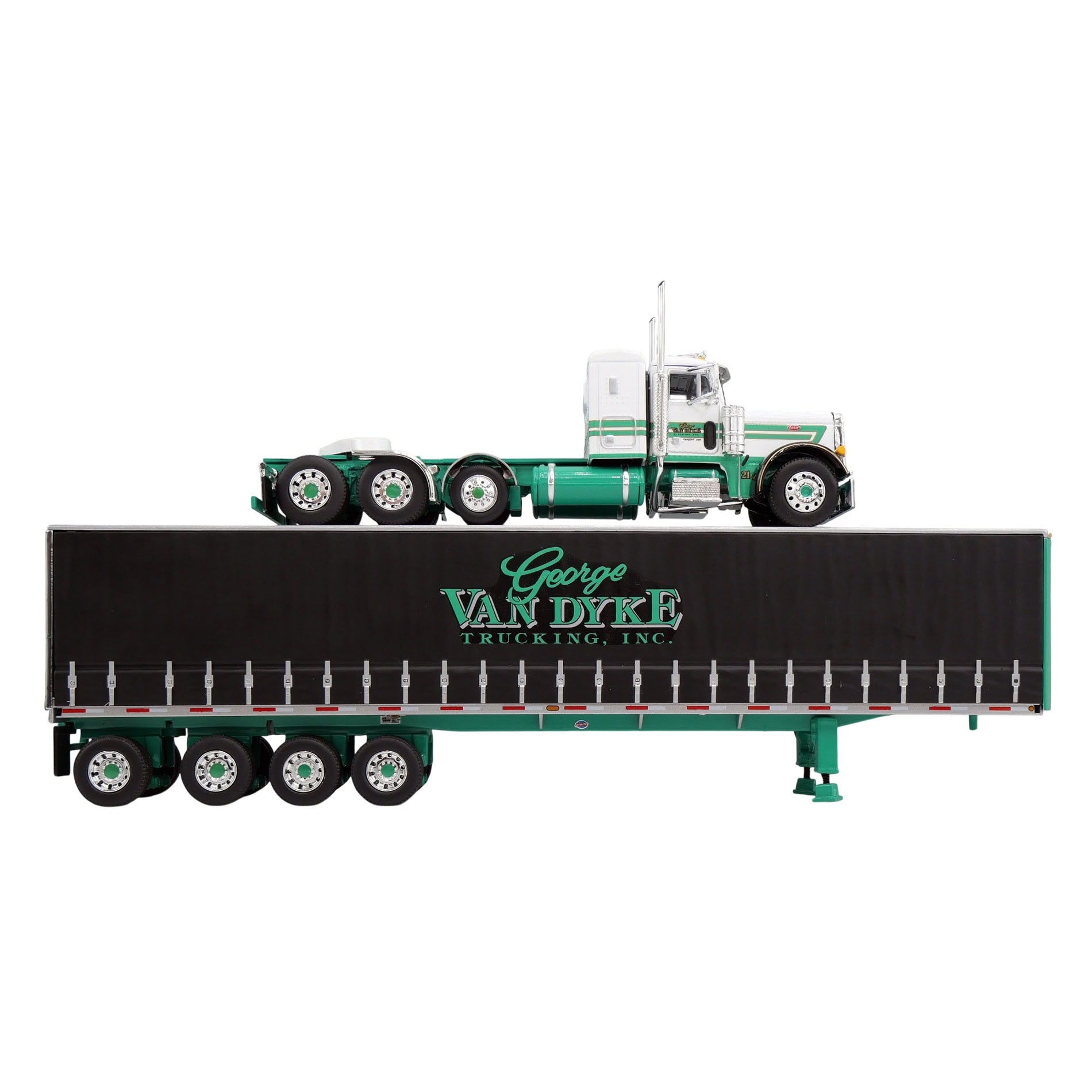 1/64 White Peterbilt 379 Semi Truck with Van Dyke Trucking Curtain