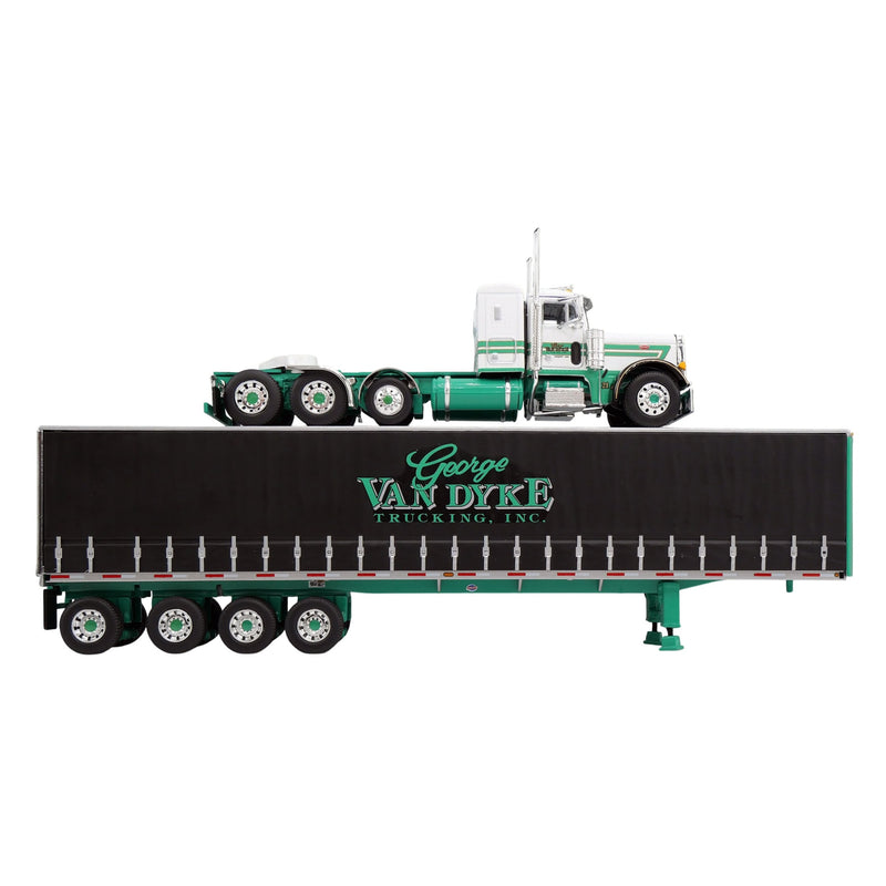 1/64 White Peterbilt 379 Semi Truck with Van Dyke Trucking Curtain-Side Trailer, DCP by First Gear