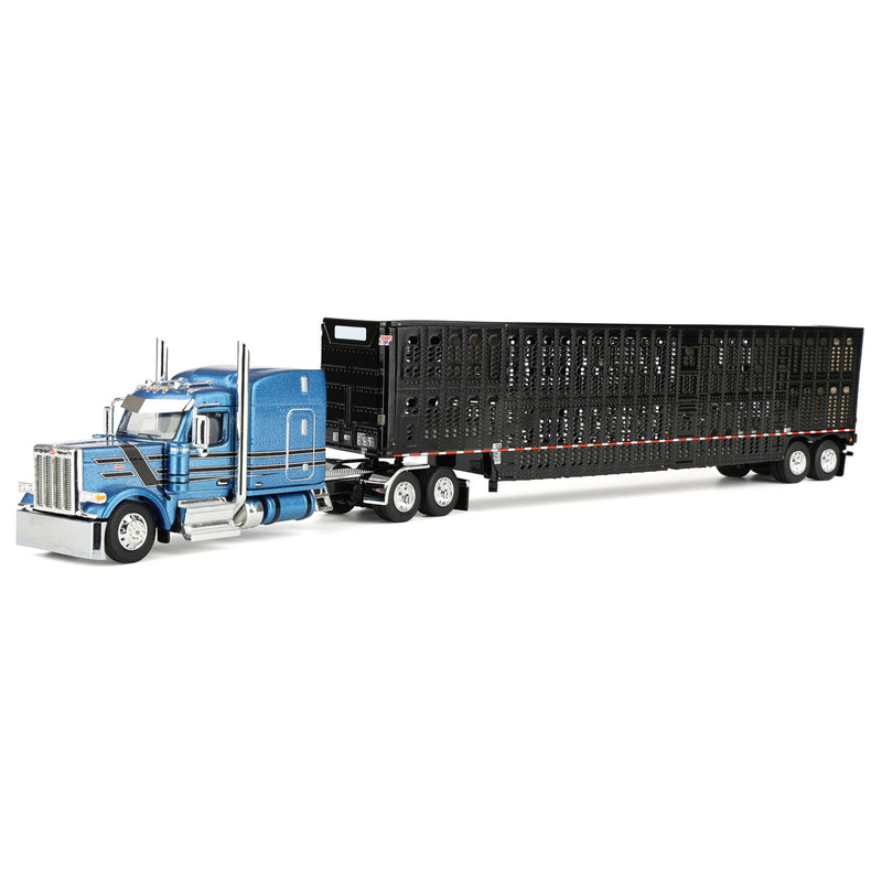 1/64 Peterbilt 589 Semi Truck with Wilson Silverstar Livestock Trailer, Bright Blue/Black, DCP by First Gear