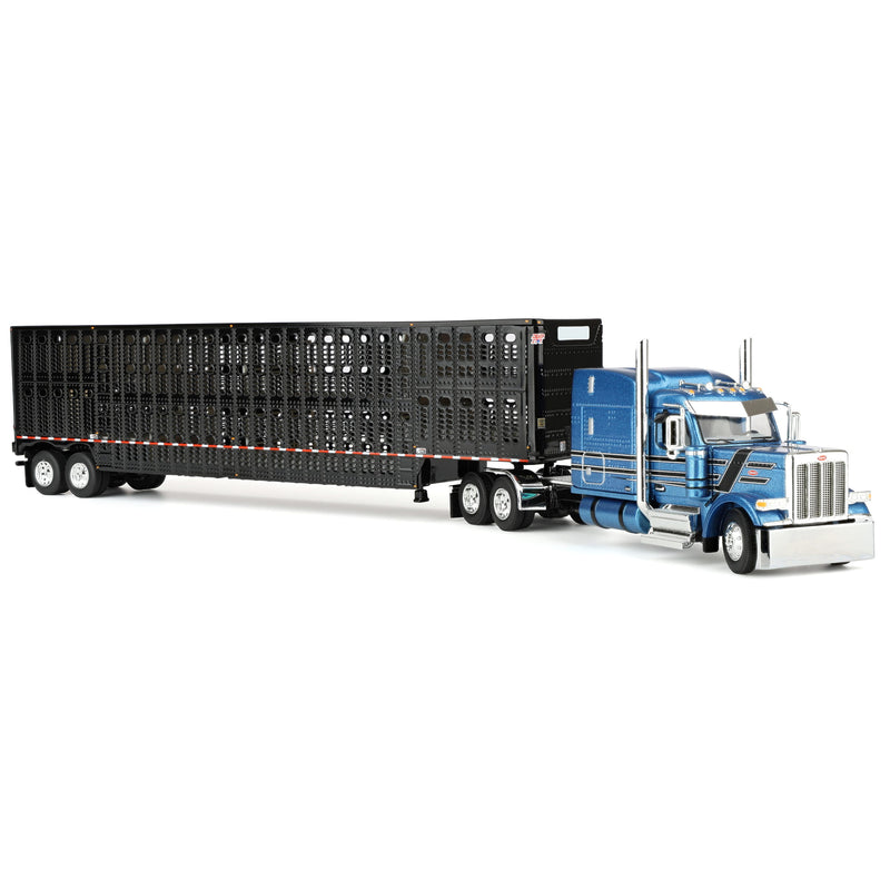 1/64 Peterbilt 589 Semi Truck with Wilson Silverstar Livestock Trailer, Bright Blue/Black, DCP by First Gear