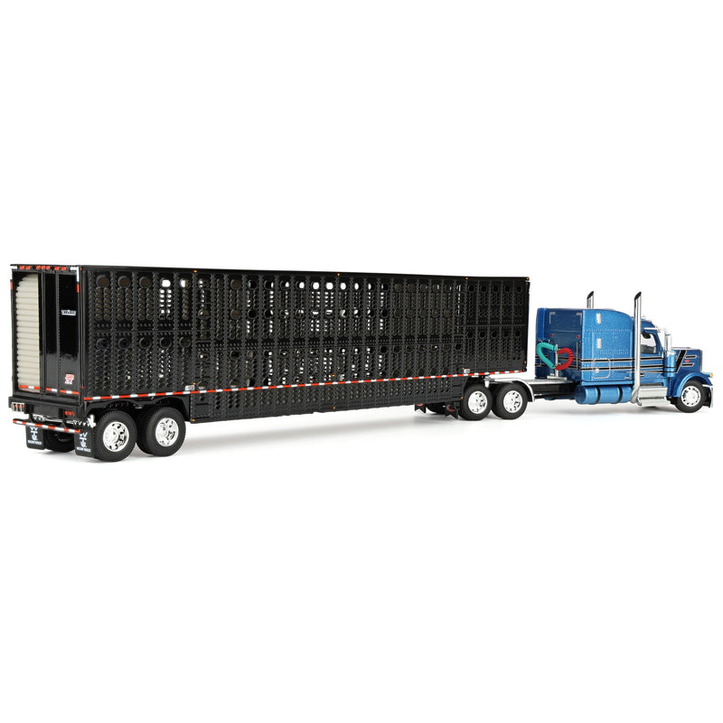 1/64 Peterbilt 589 Semi Truck with Wilson Silverstar Livestock Trailer, Bright Blue/Black, DCP by First Gear
