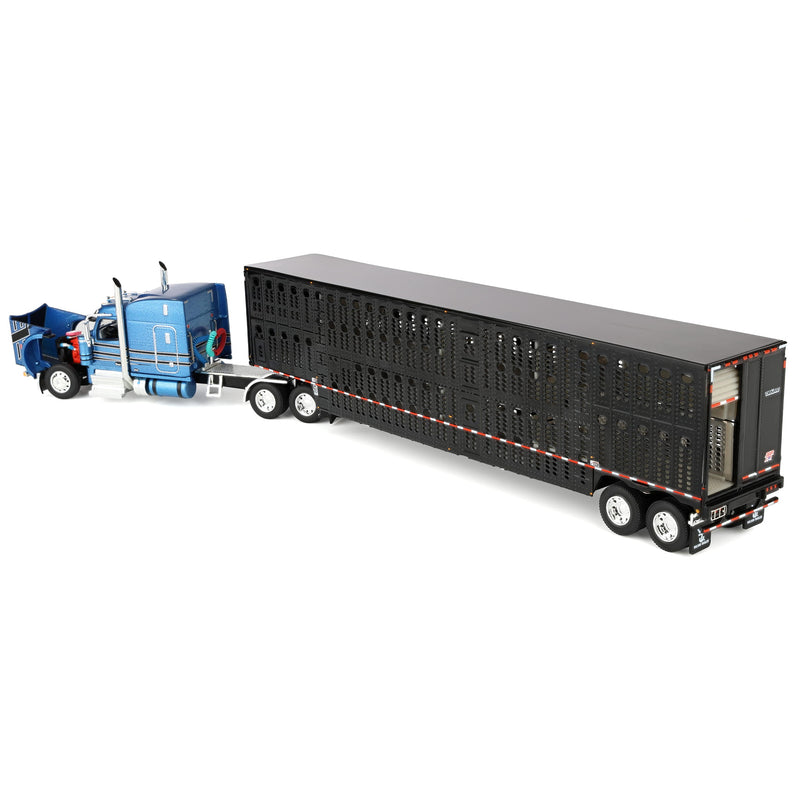 1/64 Peterbilt 589 Semi Truck with Wilson Silverstar Livestock Trailer, Bright Blue/Black, DCP by First Gear