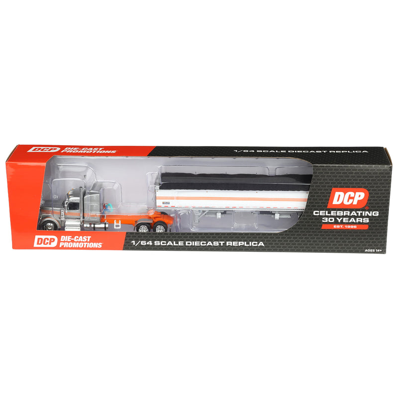 1/64 Peterbilt 589 Semi Truck with Wilson Pacesetter Grain Trailer, Silver/Orange/White, DCP by First Gear