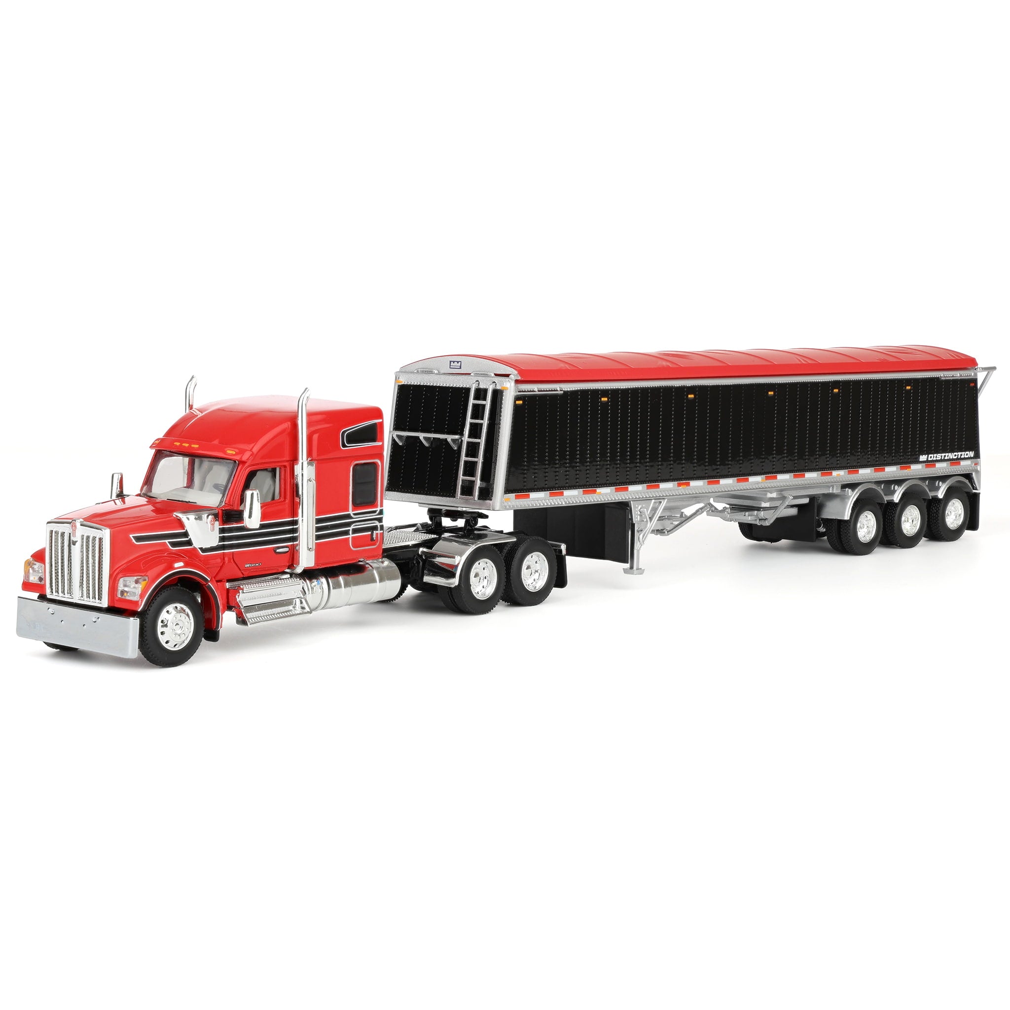 1/64 Kenworth W990 Semi Truck & Lode King Hopper Trailer, Red