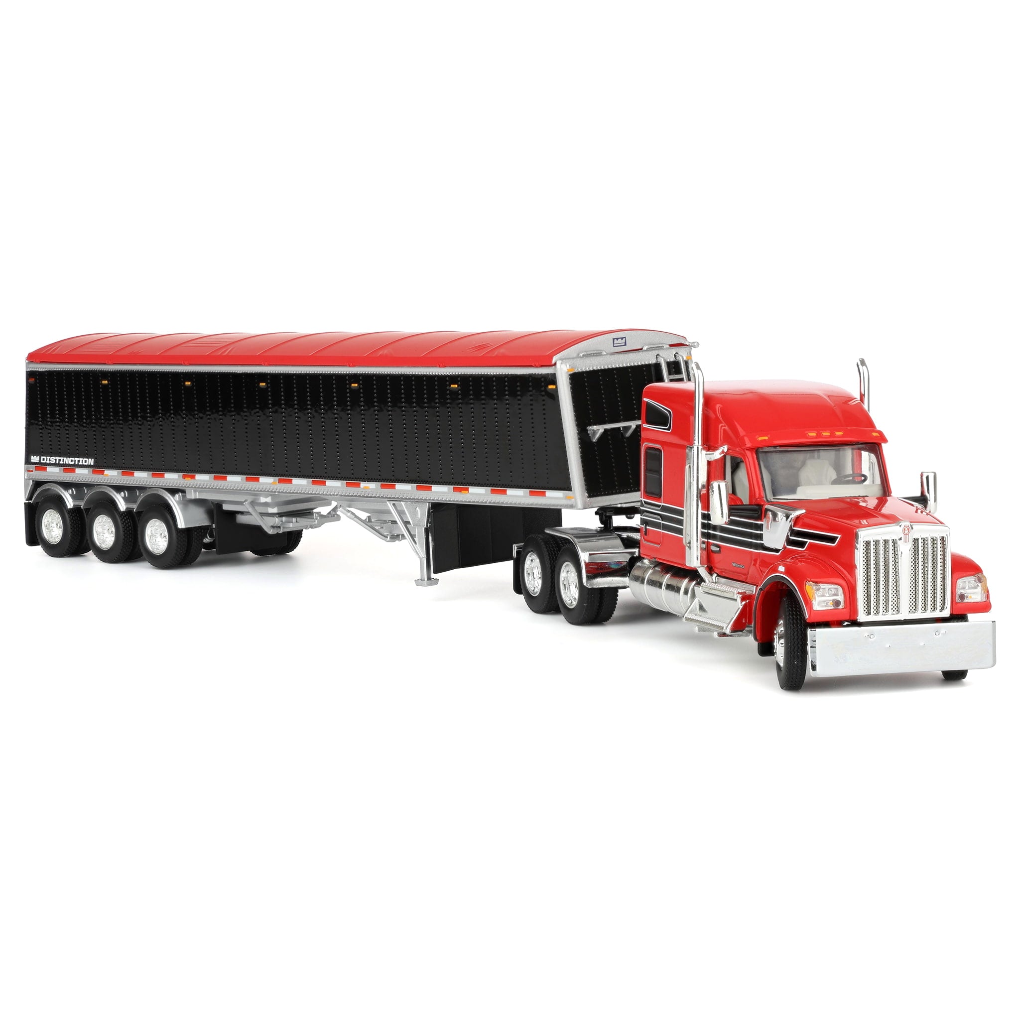 1/64 Kenworth W990 Semi Truck & Lode King Hopper Trailer, Red