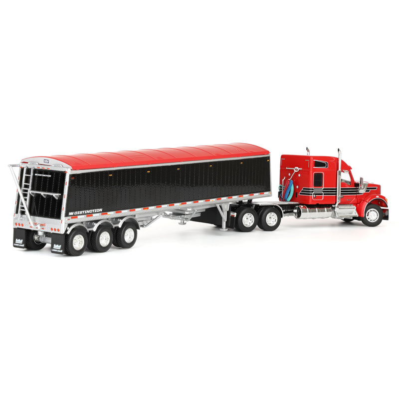 1/64 Kenworth W990 Semi Truck & Lode King Hopper Trailer, Red/Black, DCP by First Gear