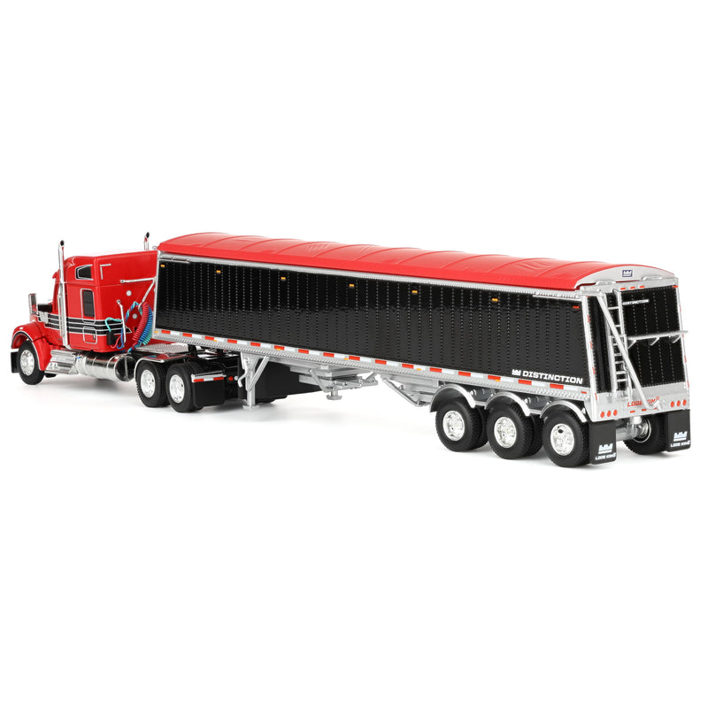1/64 Kenworth W990 Semi Truck & Lode King Hopper Trailer, Red/Black, DCP by First Gear