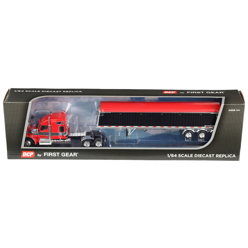 1/64 Kenworth W990 Semi Truck & Lode King Hopper Trailer, Red/Black, DCP by First Gear