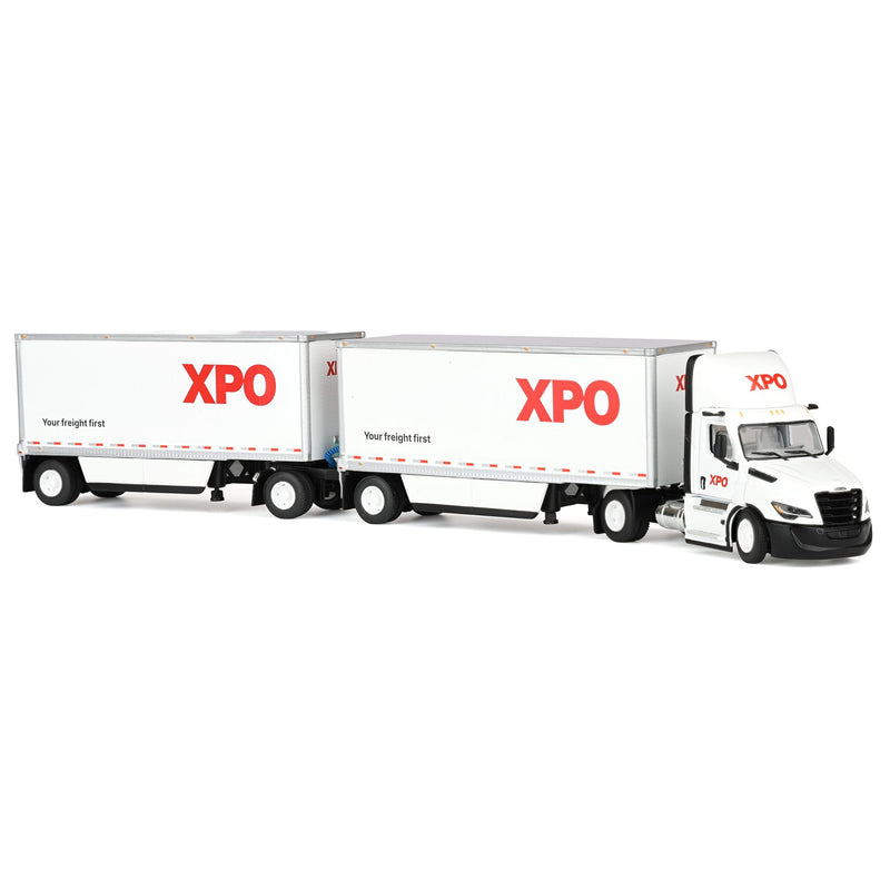 Set of USA & Canadian Versions ~ 1/64 XPO Freightliner Cascadia Semi Truck with Pup Trailers, DCP by First Gear