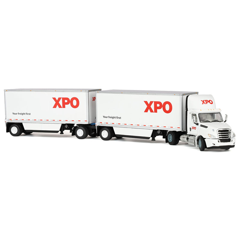 Set of USA & Canadian Versions ~ 1/64 XPO Freightliner Cascadia Semi Truck with Pup Trailers, DCP by First Gear