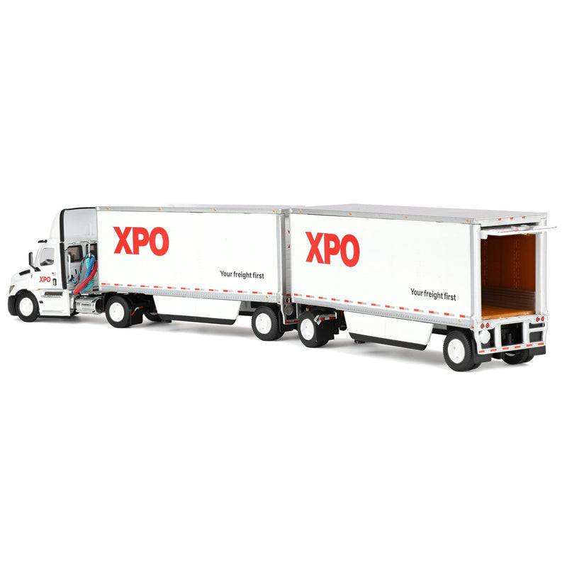 Set of USA & Canadian Versions ~ 1/64 XPO Freightliner Cascadia Semi Truck with Pup Trailers, DCP by First Gear
