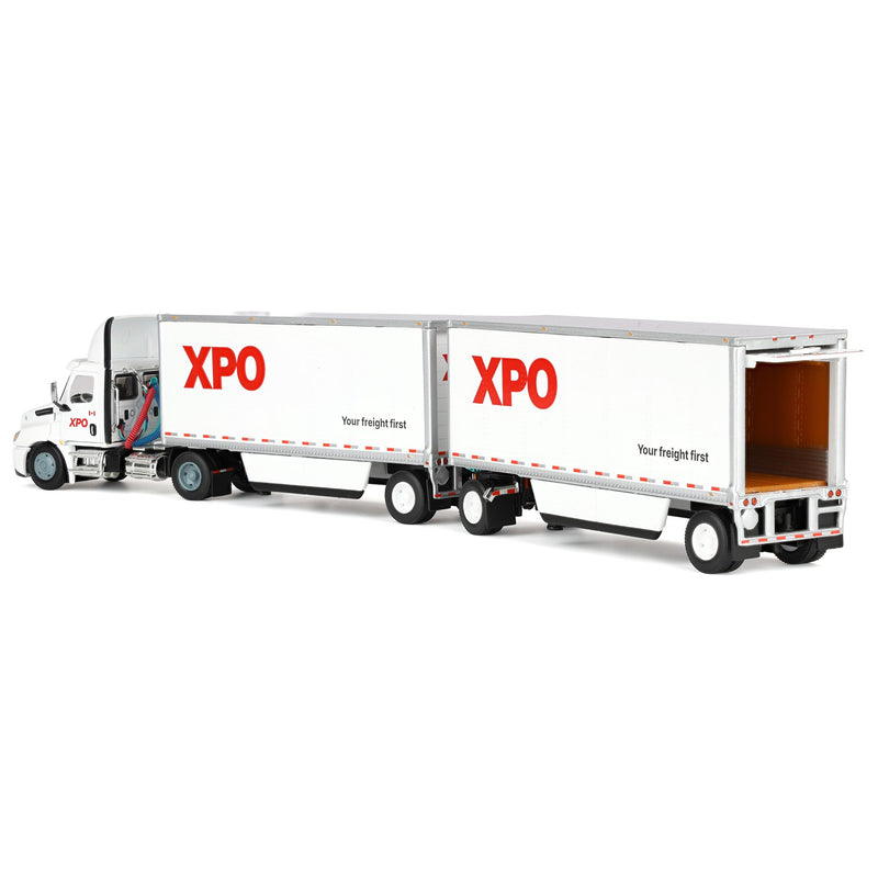Set of USA & Canadian Versions ~ 1/64 XPO Freightliner Cascadia Semi Truck with Pup Trailers, DCP by First Gear