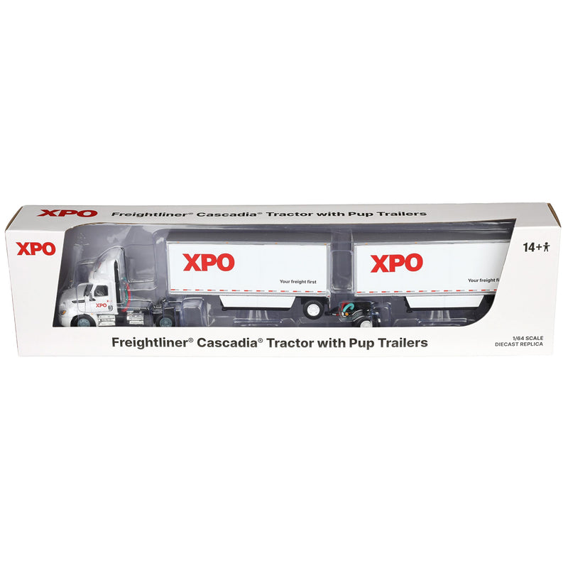 Set of USA & Canadian Versions ~ 1/64 XPO Freightliner Cascadia Semi Truck with Pup Trailers, DCP by First Gear