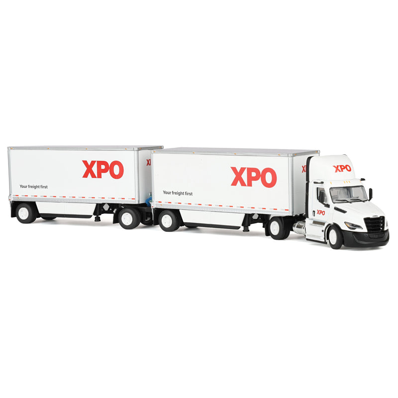 1/64 XPO Freightliner Cascadia Semi Truck with Pup Trailers, USA Version, DCP by First Gear