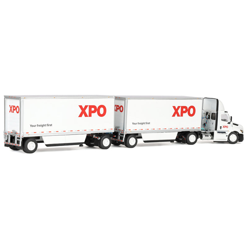 1/64 XPO Freightliner Cascadia Semi Truck with Pup Trailers, USA Version, DCP by First Gear