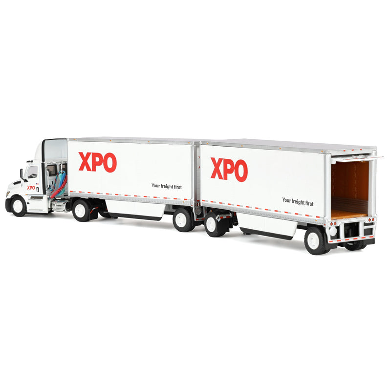 1/64 XPO Freightliner Cascadia Semi Truck with Pup Trailers, USA Version, DCP by First Gear