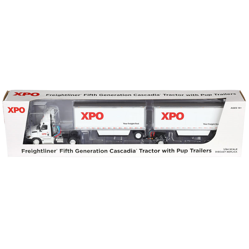 1/64 XPO Freightliner Cascadia Semi Truck with Pup Trailers, USA Version, DCP by First Gear