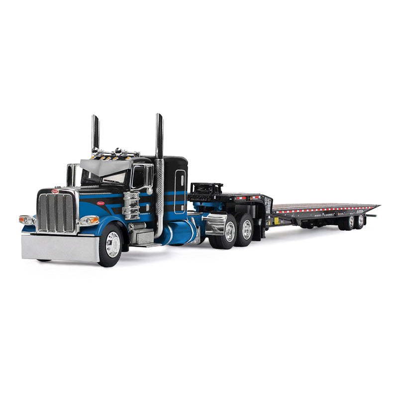 1/64 Peterbilt 389 Semi Truck with Landoll 440B-50CA Traveling Axle Trailer, Blue/Black, DCP by First Gear