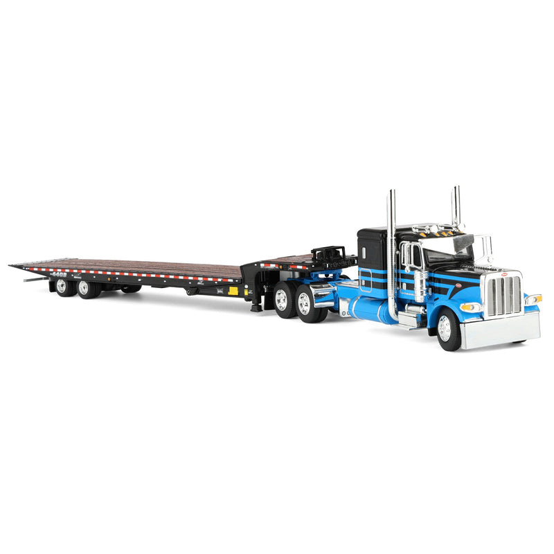 1/64 Peterbilt 389 Semi Truck with Landoll 440B-50CA Traveling Axle Trailer, Blue/Black, DCP by First Gear