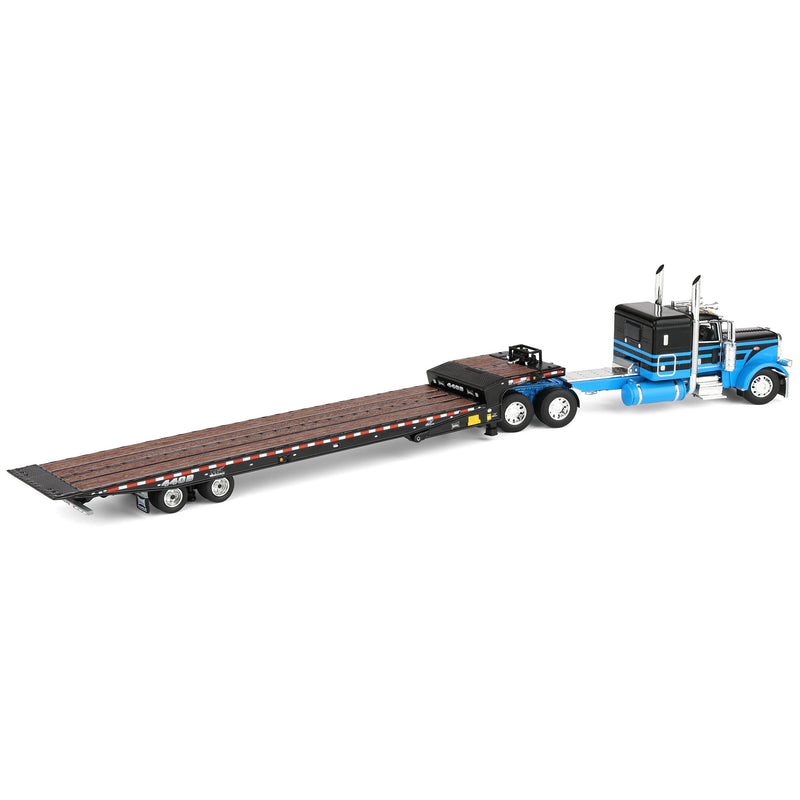1/64 Peterbilt 389 Semi Truck with Landoll 440B-50CA Traveling Axle Trailer, Blue/Black, DCP by First Gear