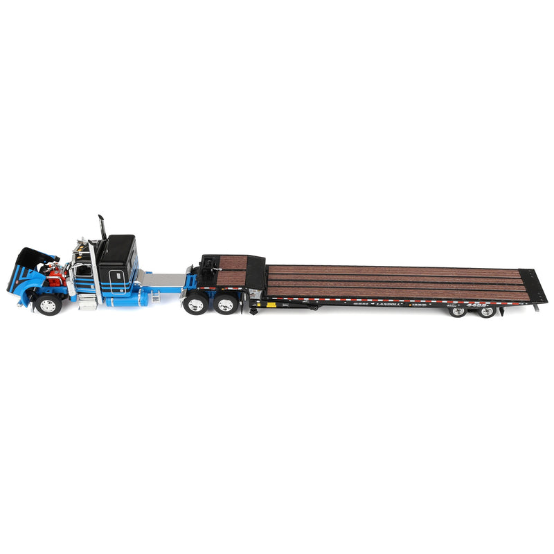 1/64 Peterbilt 389 Semi Truck with Landoll 440B-50CA Traveling Axle Trailer, Blue/Black, DCP by First Gear