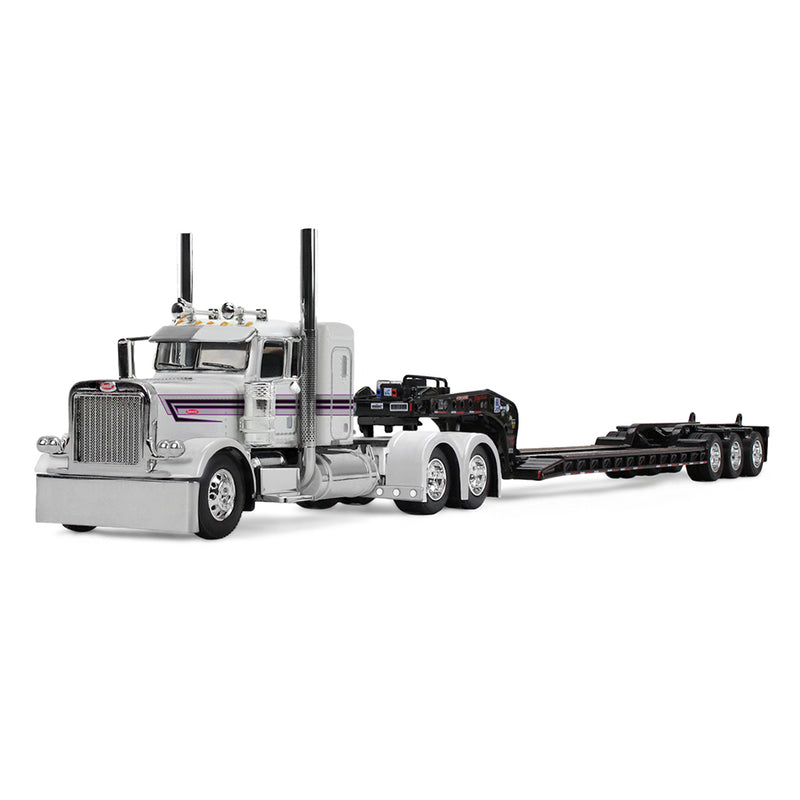 1/64 Peterbilt 389 Semi Truck with Fontaine Magnitude Lowboy Trailer, White/Black, DCP by First Gear