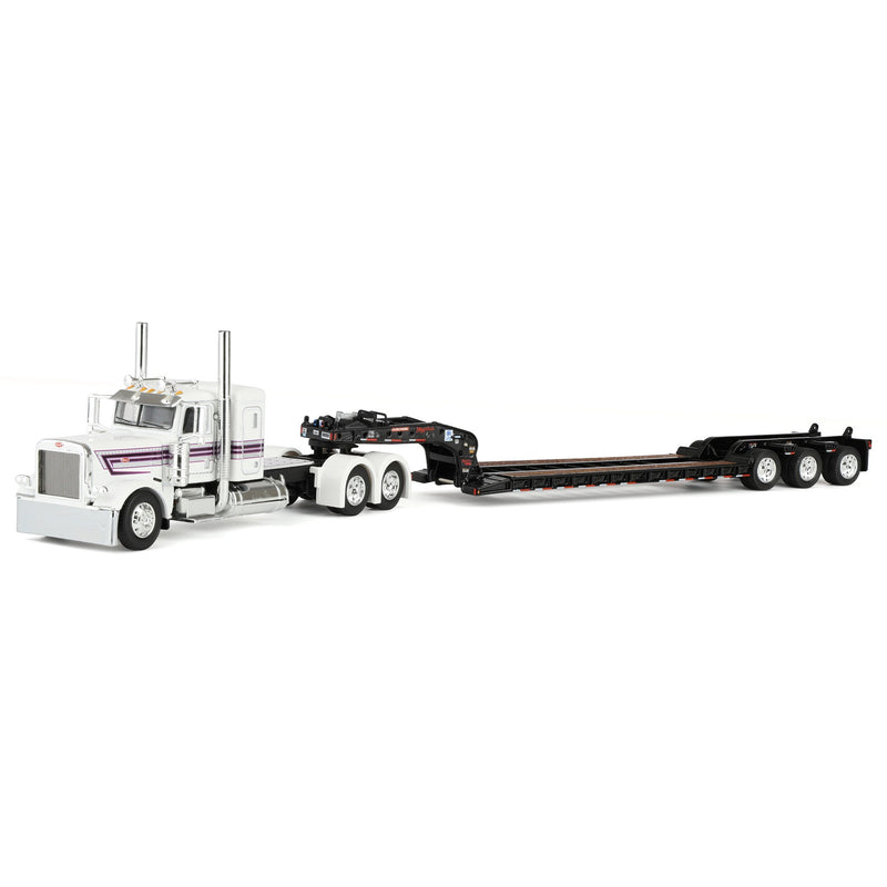 1/64 Peterbilt 389 Semi Truck with Fontaine Magnitude Lowboy Trailer, White/Black, DCP by First Gear