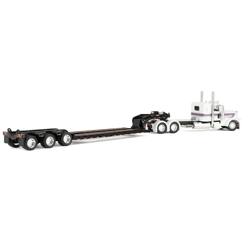1/64 Peterbilt 389 Semi Truck with Fontaine Magnitude Lowboy Trailer, White/Black, DCP by First Gear