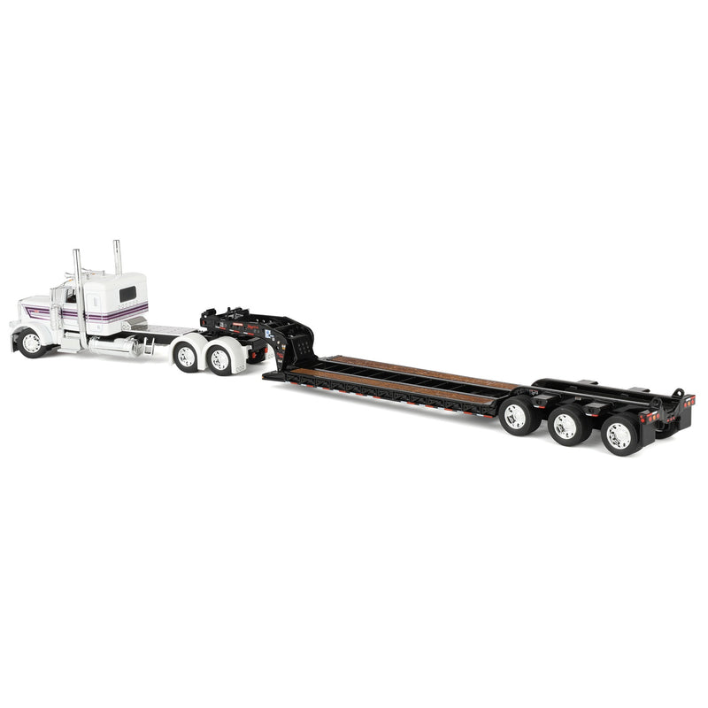1/64 Peterbilt 389 Semi Truck with Fontaine Magnitude Lowboy Trailer, White/Black, DCP by First Gear