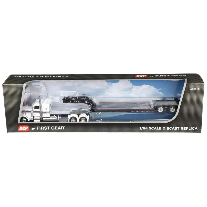 1/64 Peterbilt 389 Semi Truck with Fontaine Magnitude Lowboy Trailer, White/Black, DCP by First Gear