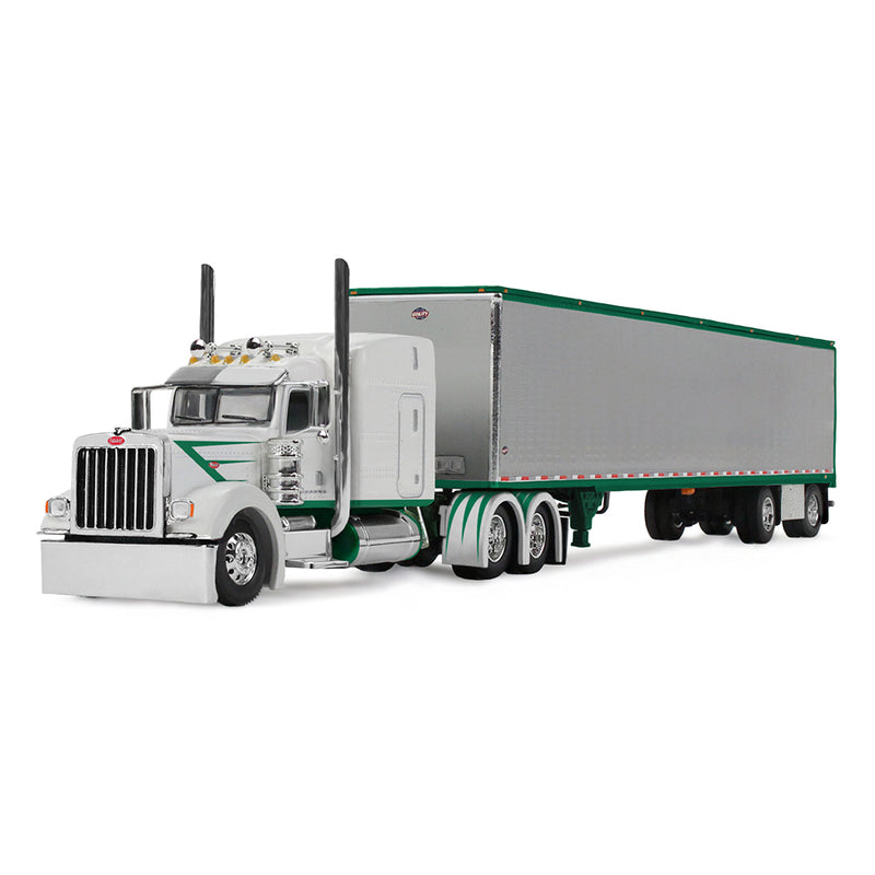 1/64 Peterbilt 389 Semi Truck with 53ft Utility Chrome Trailer, White/Green, DCP by First Gear