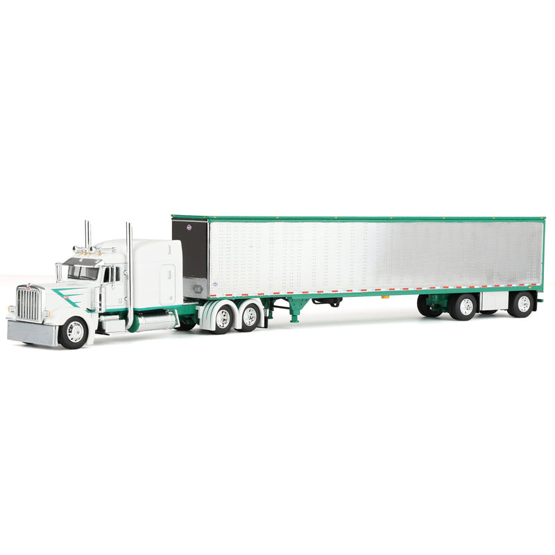 1/64 Peterbilt 389 Semi Truck with 53ft Utility Chrome Trailer, White/Green, DCP by First Gear
