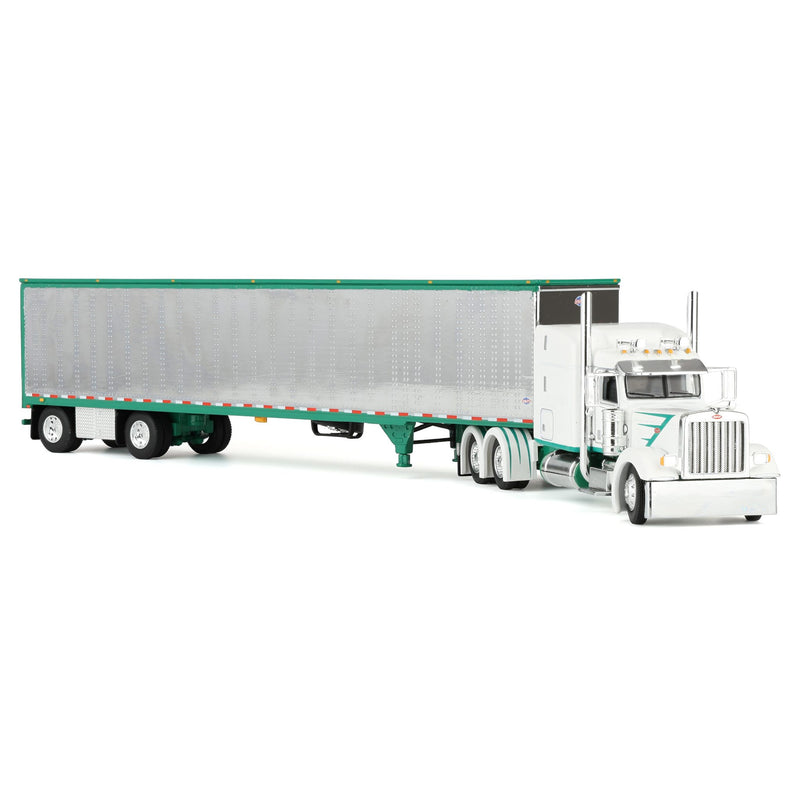 1/64 Peterbilt 389 Semi Truck with 53ft Utility Chrome Trailer, White/Green, DCP by First Gear