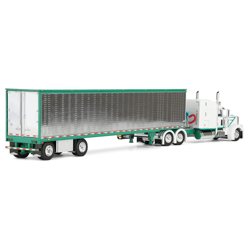 1/64 Peterbilt 389 Semi Truck with 53ft Utility Chrome Trailer, White/Green, DCP by First Gear