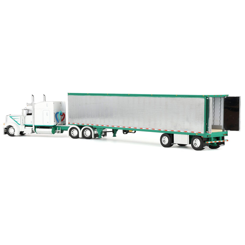 1/64 Peterbilt 389 Semi Truck with 53ft Utility Chrome Trailer, White/Green, DCP by First Gear