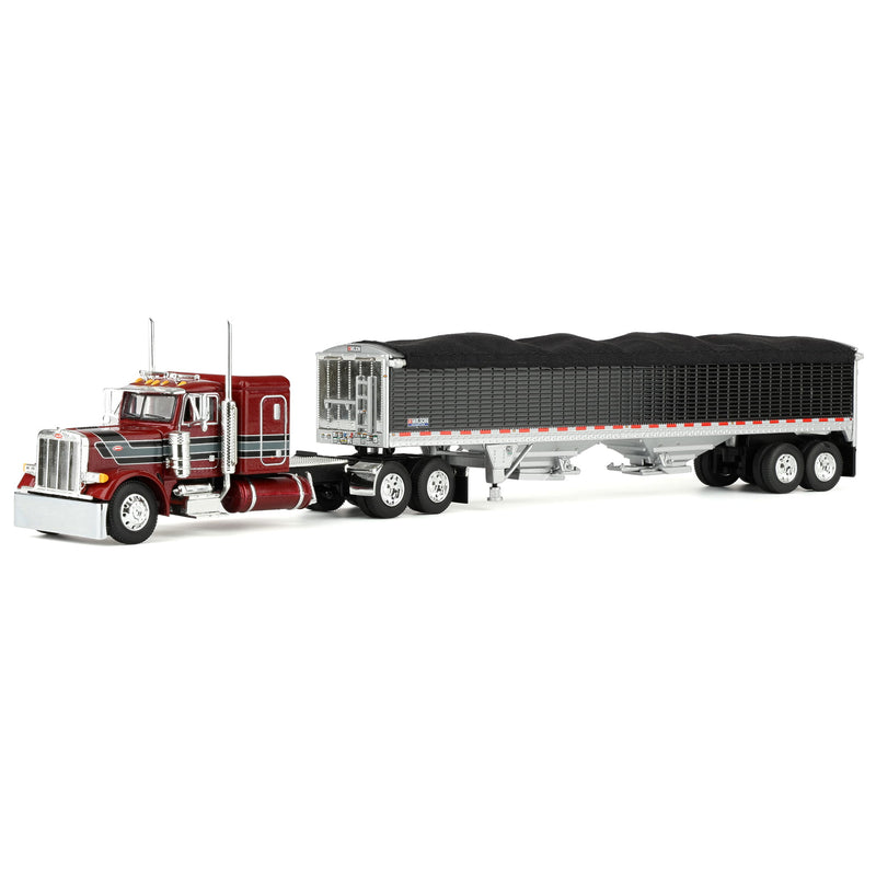 1/64 Peterbilt 379 Semi Truck with 43ft Tandem Axle Wilson Pacesetter Grain Trailer, Burgundy/Gray, DCP by First Gear