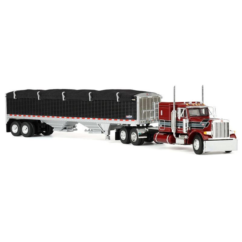 1/64 Peterbilt 379 Semi Truck with 43ft Tandem Axle Wilson Pacesetter Grain Trailer, Burgundy/Gray, DCP by First Gear