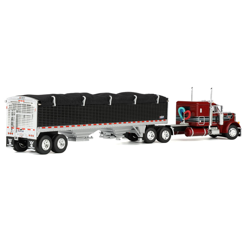 1/64 Peterbilt 379 Semi Truck with 43ft Tandem Axle Wilson Pacesetter Grain Trailer, Burgundy/Gray, DCP by First Gear