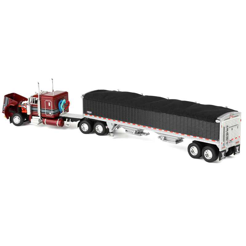 1/64 Peterbilt 379 Semi Truck with 43ft Tandem Axle Wilson Pacesetter Grain Trailer, Burgundy/Gray, DCP by First Gear