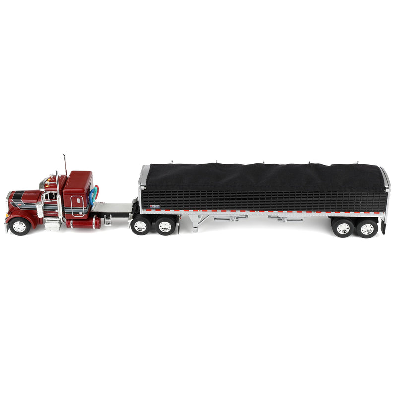 1/64 Peterbilt 379 Semi Truck with 43ft Tandem Axle Wilson Pacesetter Grain Trailer, Burgundy/Gray, DCP by First Gear