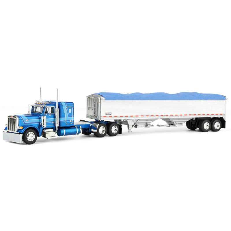 1/64 Peterbilt 379 Semi Truck with 43ft Tandem Axle Wilson Pacesetter Grain Trailer, 2-Tone Blue, DCP by First Gear