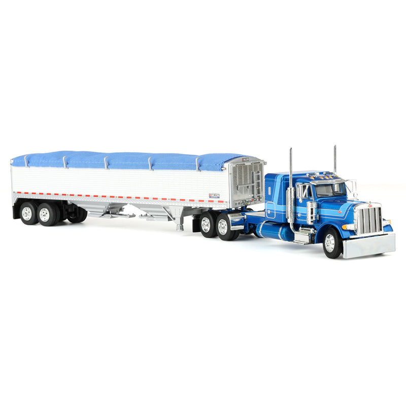 1/64 Peterbilt 379 Semi Truck with 43ft Tandem Axle Wilson Pacesetter Grain Trailer, 2-Tone Blue, DCP by First Gear