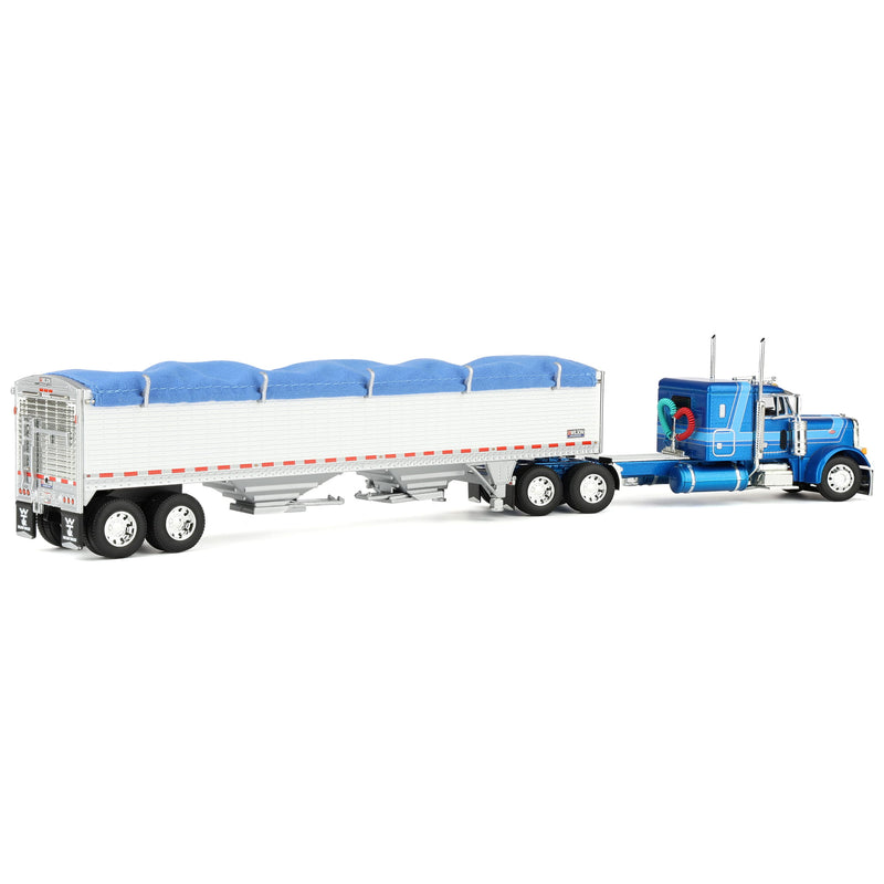 1/64 Peterbilt 379 Semi Truck with 43ft Tandem Axle Wilson Pacesetter Grain Trailer, 2-Tone Blue, DCP by First Gear