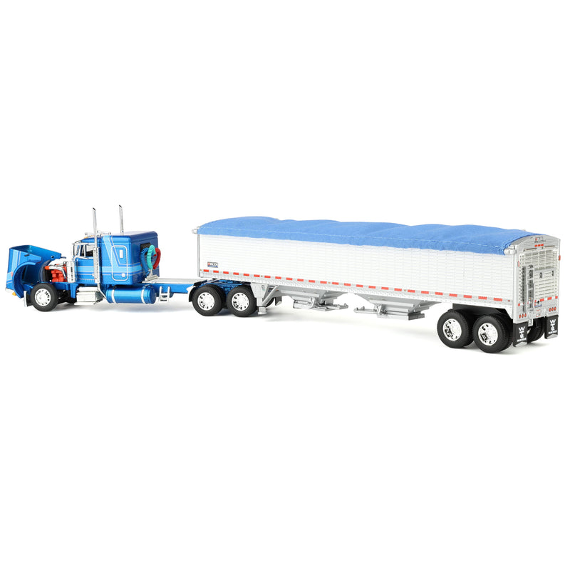1/64 Peterbilt 379 Semi Truck with 43ft Tandem Axle Wilson Pacesetter Grain Trailer, 2-Tone Blue, DCP by First Gear