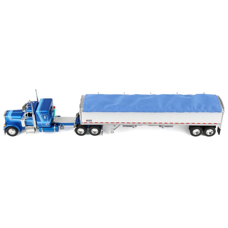 1/64 Peterbilt 379 Semi Truck with 43ft Tandem Axle Wilson Pacesetter Grain Trailer, 2-Tone Blue, DCP by First Gear