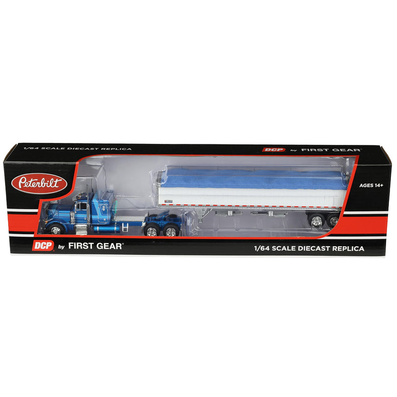 1/64 Peterbilt 379 Semi Truck with 43ft Tandem Axle Wilson Pacesetter Grain Trailer, 2-Tone Blue, DCP by First Gear