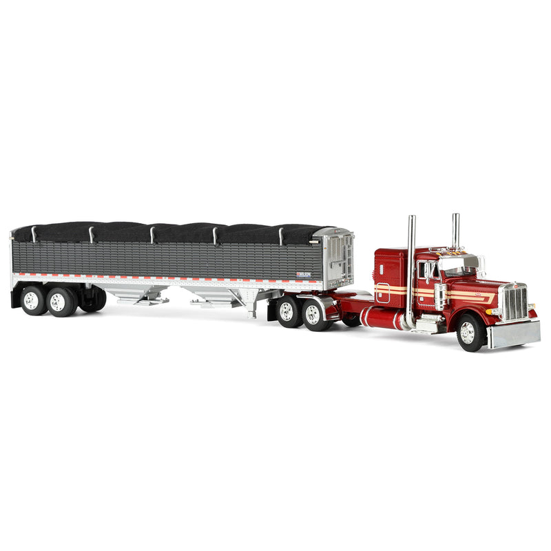 1/64 Peterbilt 379 Semi Truck with 43ft Tandem Axle Wilson Pacesetter Grain Trailer, Candy Red/Tan, DCP by First Gear