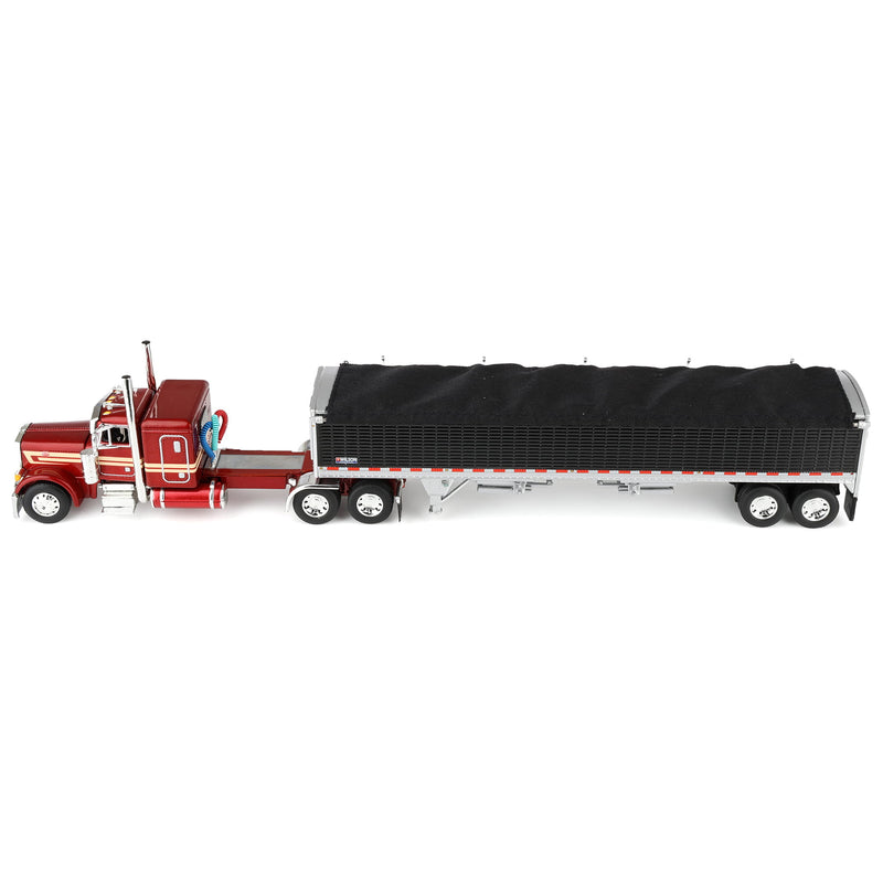 1/64 Peterbilt 379 Semi Truck with 43ft Tandem Axle Wilson Pacesetter Grain Trailer, Candy Red/Tan, DCP by First Gear